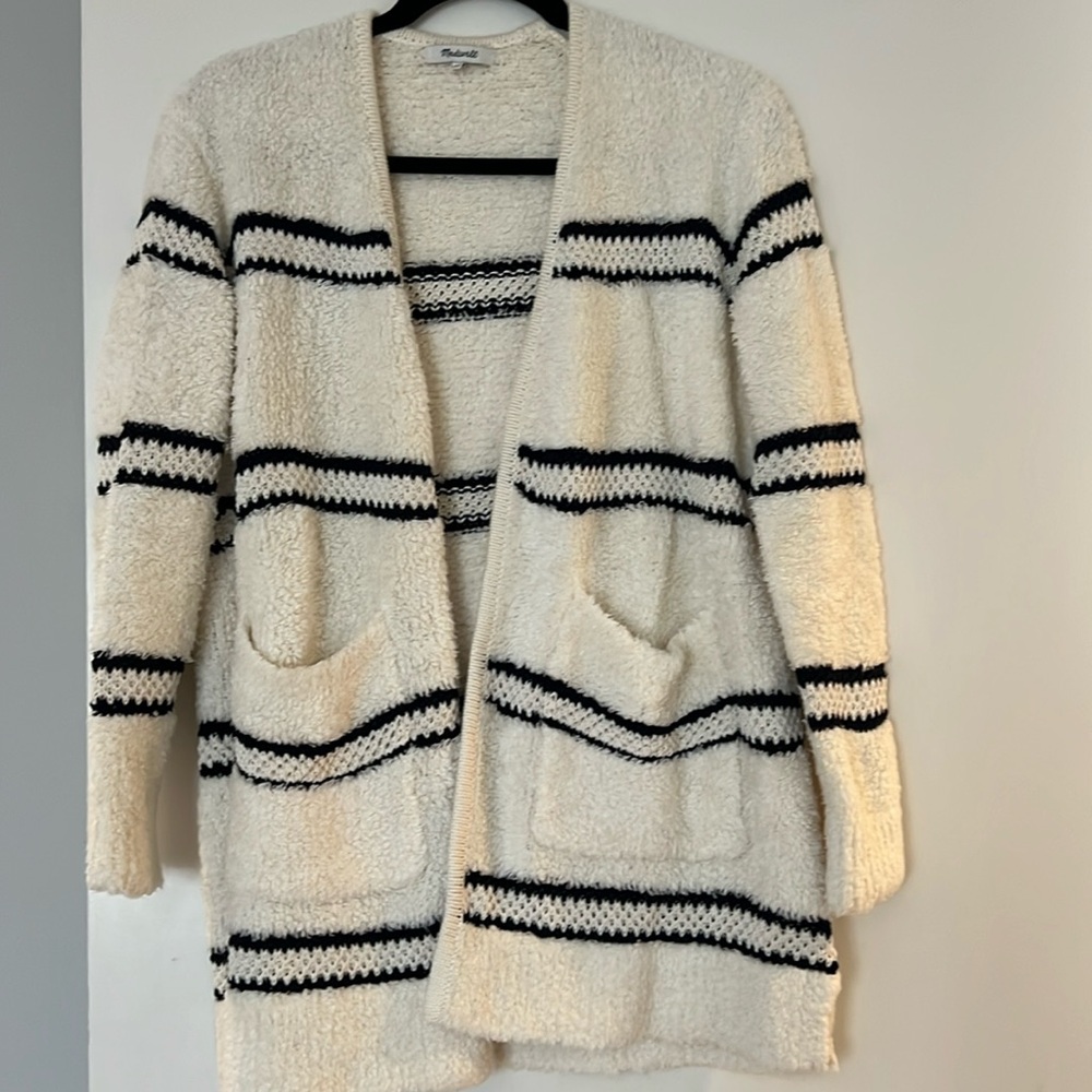 New Madewell teddy bear cardigan- ivory & black stripes!